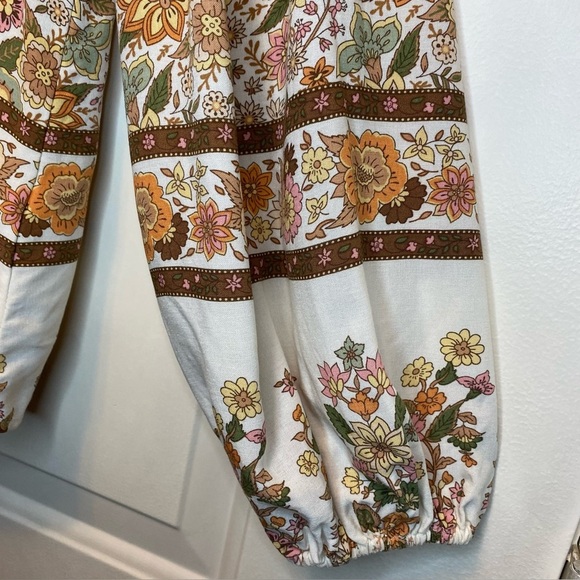 Blu Pepper Sz S Floral Bohemian Burton Blouse - Cream & Brown Balloon Sleeves - Picture 14 of 15